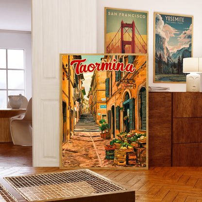Taormina Vintage Travel Poster - Town Street Charm