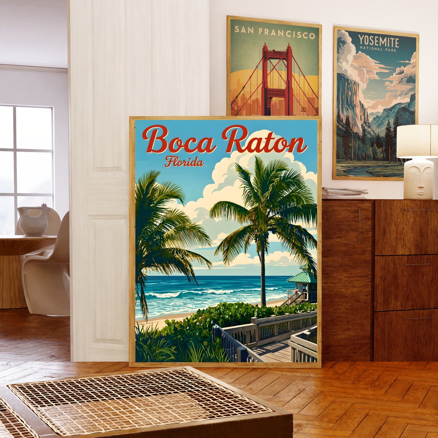 Boca Raton Vintage Travel Poster- Palms, Sand, Serenity