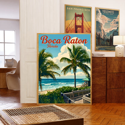 Boca Raton Vintage Travel Poster- Palms, Sand, Serenity