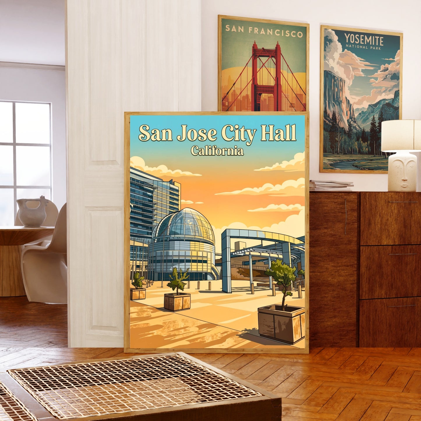 San Jose City Hall Vintage Travel Poster - Afternoon Glow