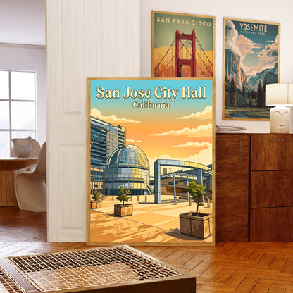 San Jose City Hall Vintage Travel Poster - Afternoon Glow