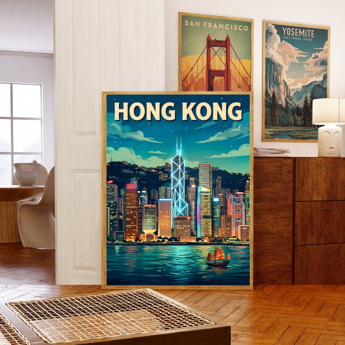 Hong Kong Vintage Travel Poster - Stunning Bank of China Tower Lights