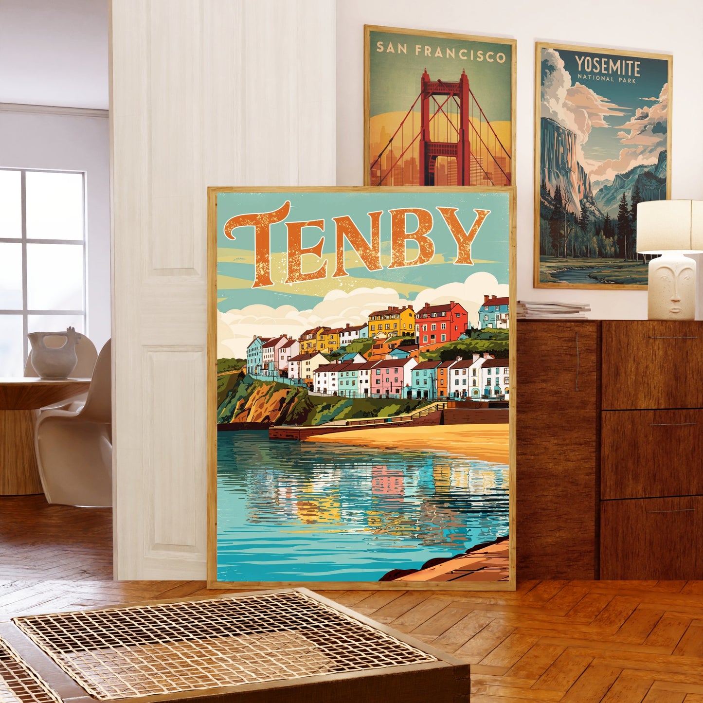 Tenby Vintage Travel Poster - England Iconic Coastal Village