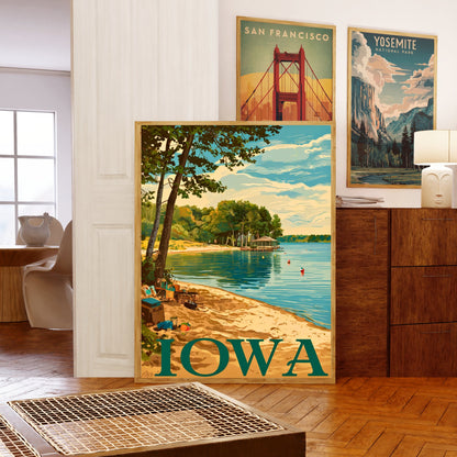Iowa Vintage Travel Poster  - Spirit Lake Iconic View