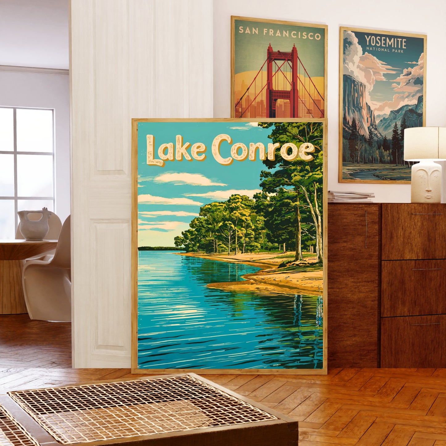 Lake Conroe Vintage Travel Poster - Tranquil Lake