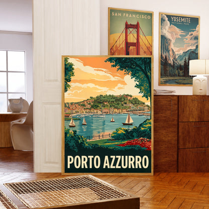 Porto Azzurro Vintage Travel Poster - Elba Island, Italy