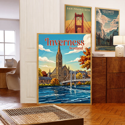 Inverness Vintage Travel Poster - Scottish Riverfront