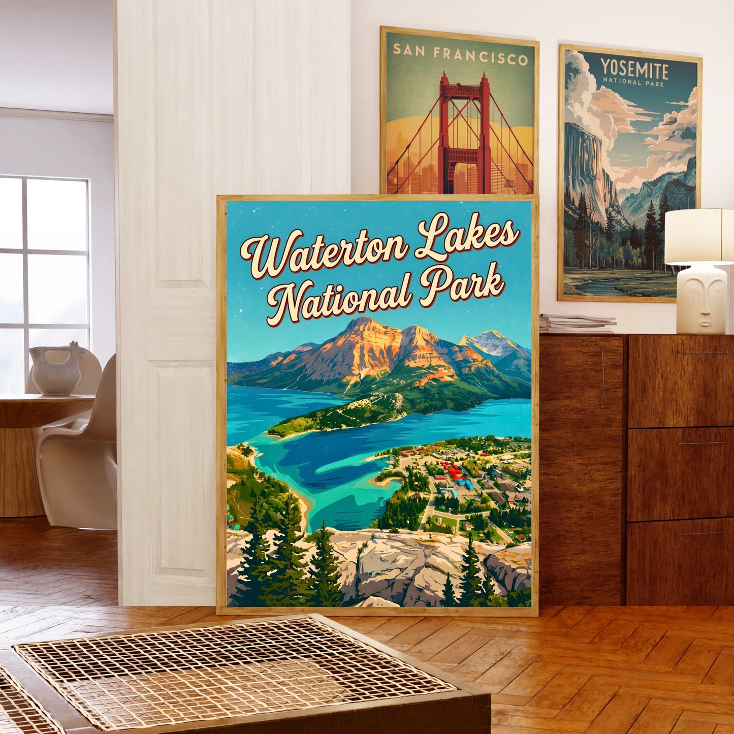 Waterton Lakes National Park Vintage Travel Poster - Where Prairies Meet the Peaks
