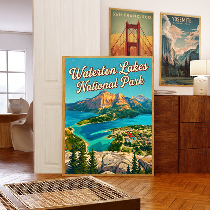 Waterton Lakes National Park Vintage Travel Poster - Where Prairies Meet the Peaks