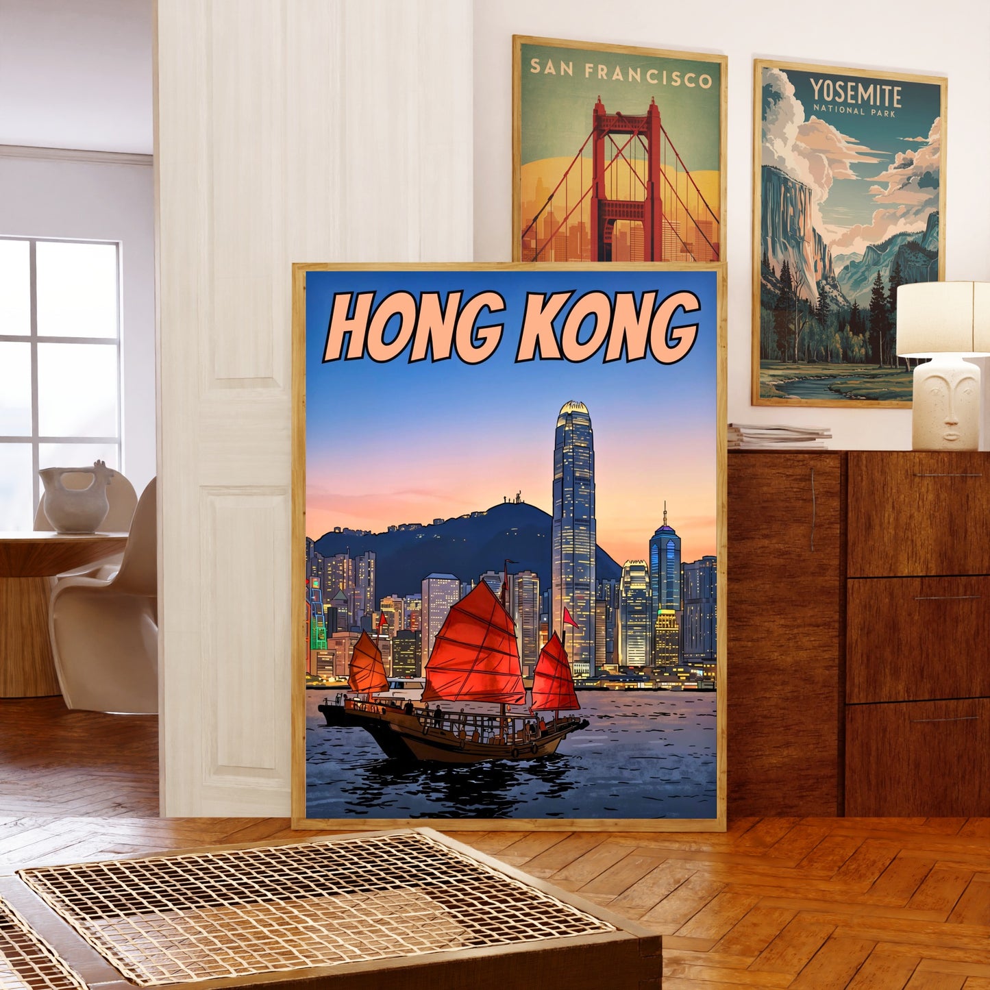 Hong Kong Vintage Travel Poster - China Iconic Red Sails