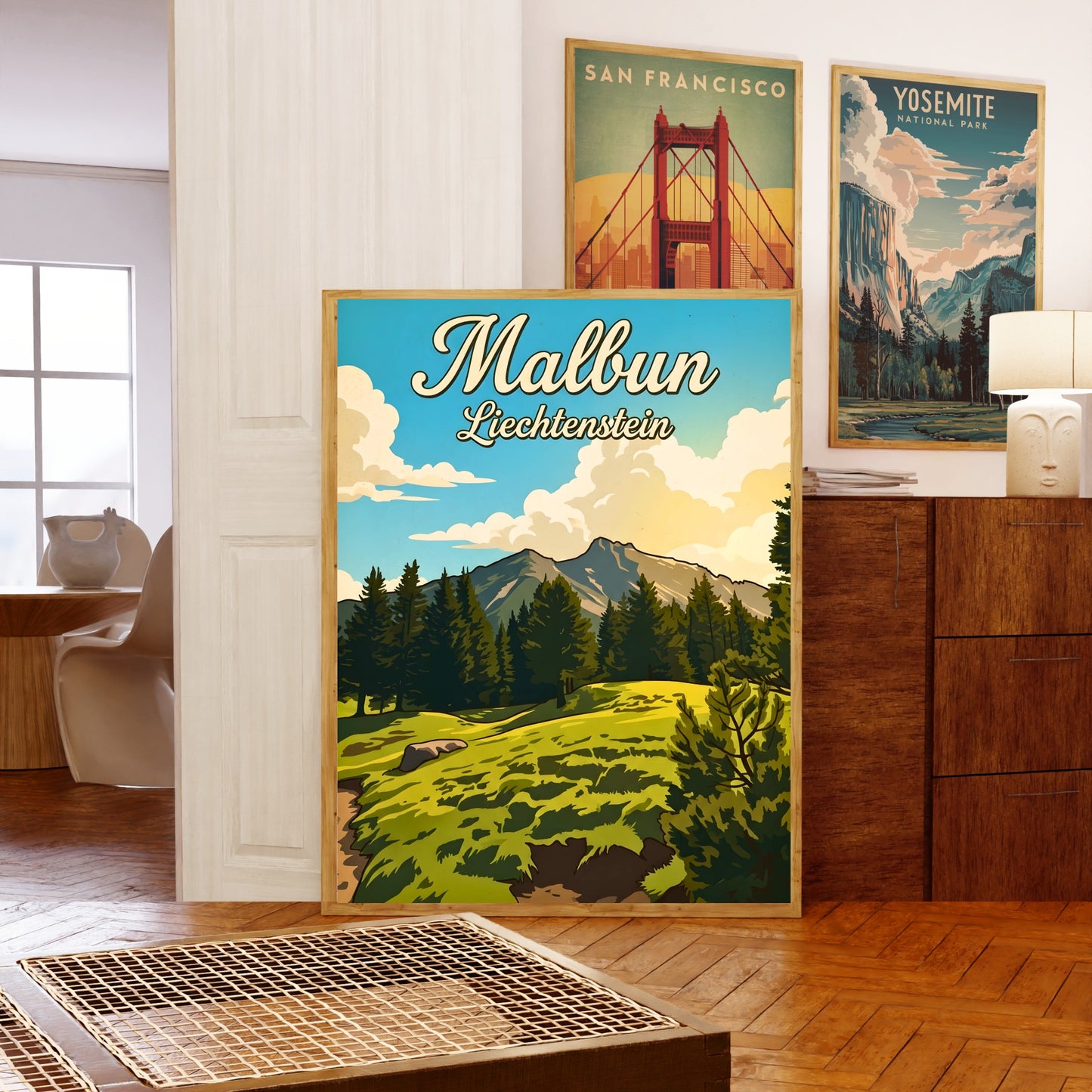Malbun Vintage Travel Poster - Mountain Sunset View