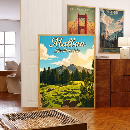 Malbun Vintage Travel Poster - Mountain Sunset View