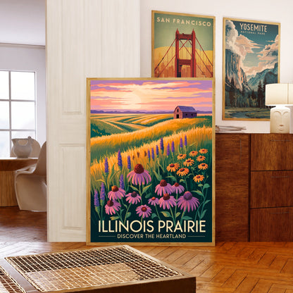 Illinois Vintage Travel Poster -  Sunlit Prairies