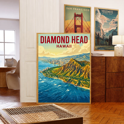 Diamond Head Vintage Travel Poster - State Monument