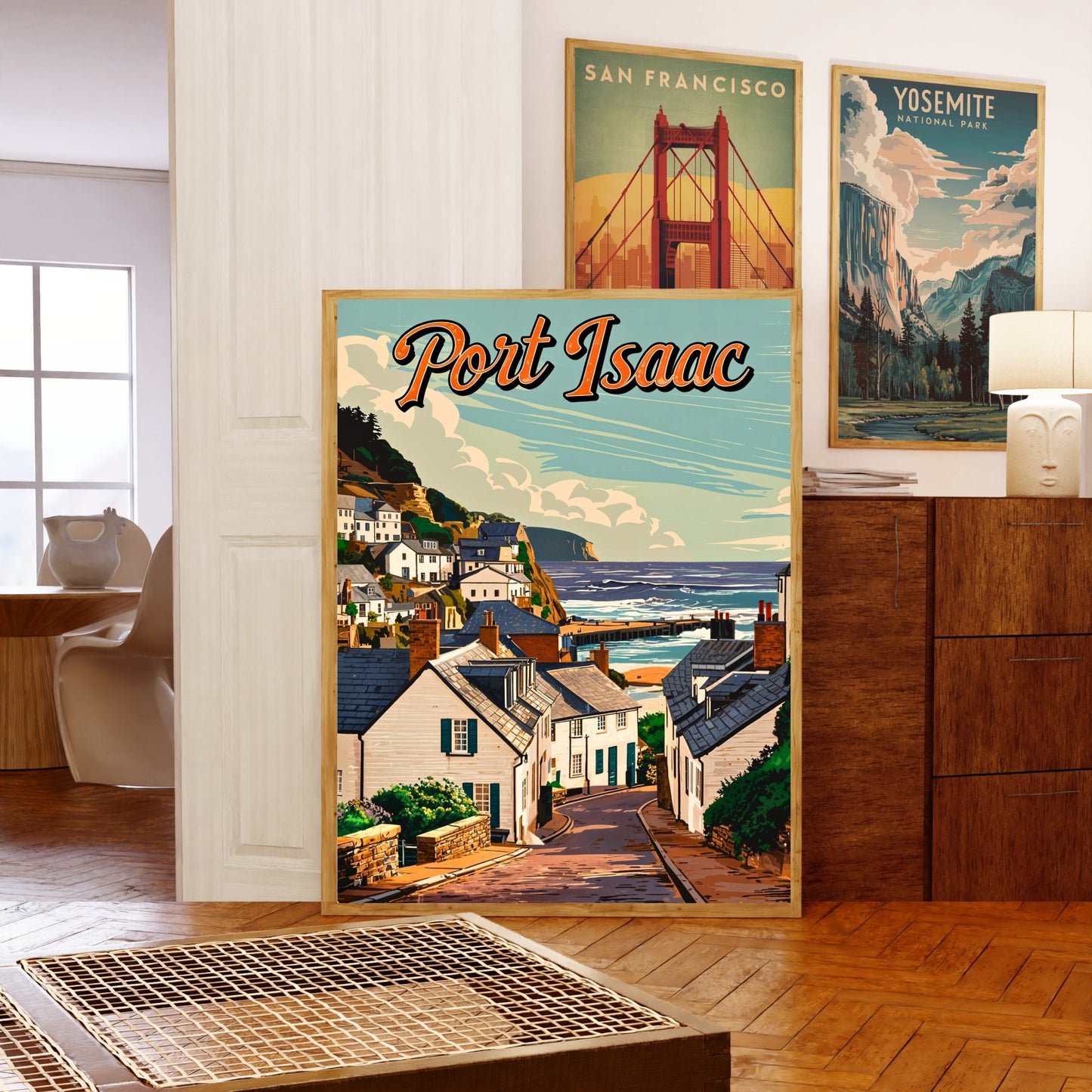 Port Isaac Vintage Travel Poster - Captivating Coastal Village View