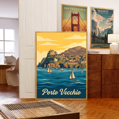 Porto Vecchio Vintage Travel Poster - Coastal Village by the Sea