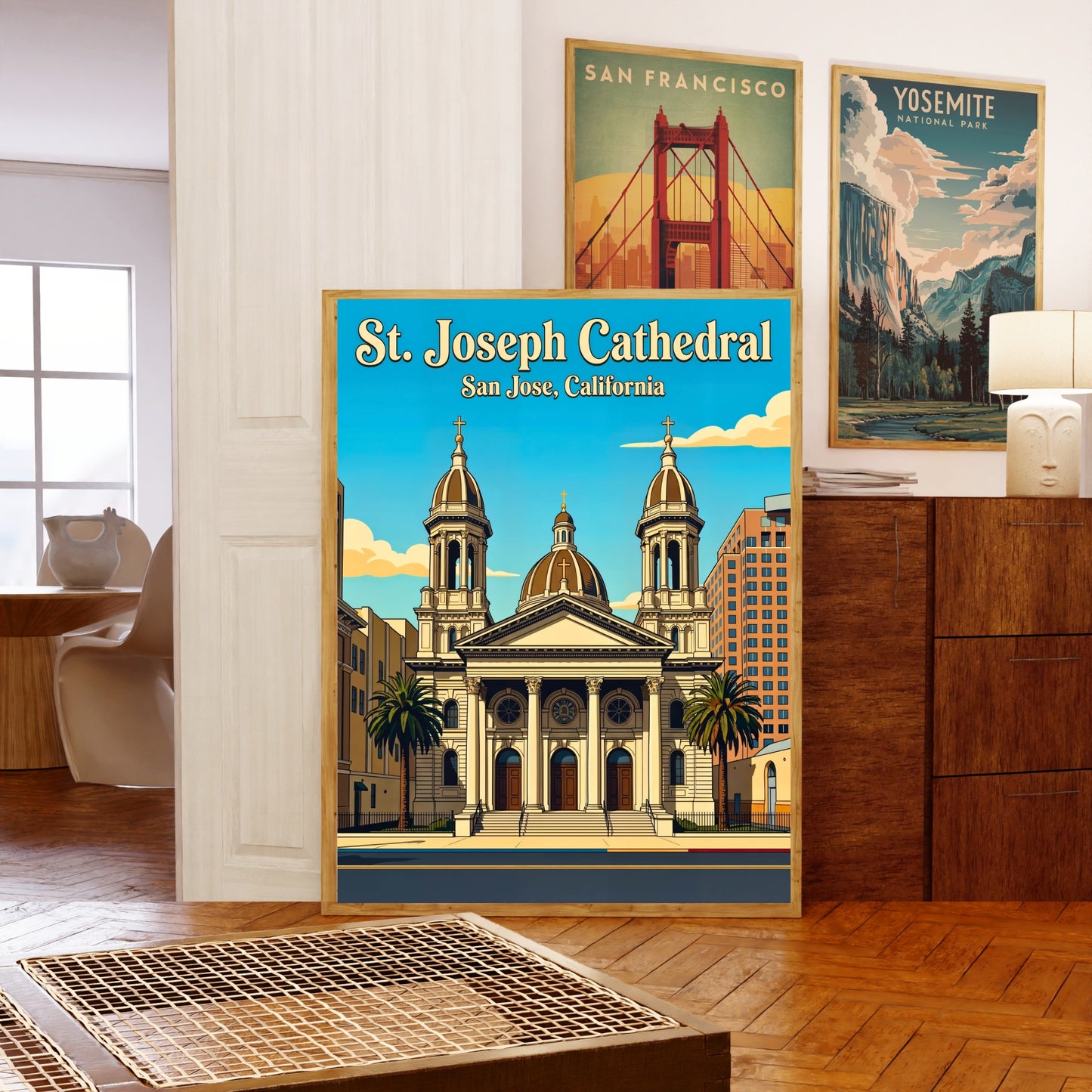 St. Joseph Cathedral Vintage Travel Poster -  Historic Cathedral Elegance, California