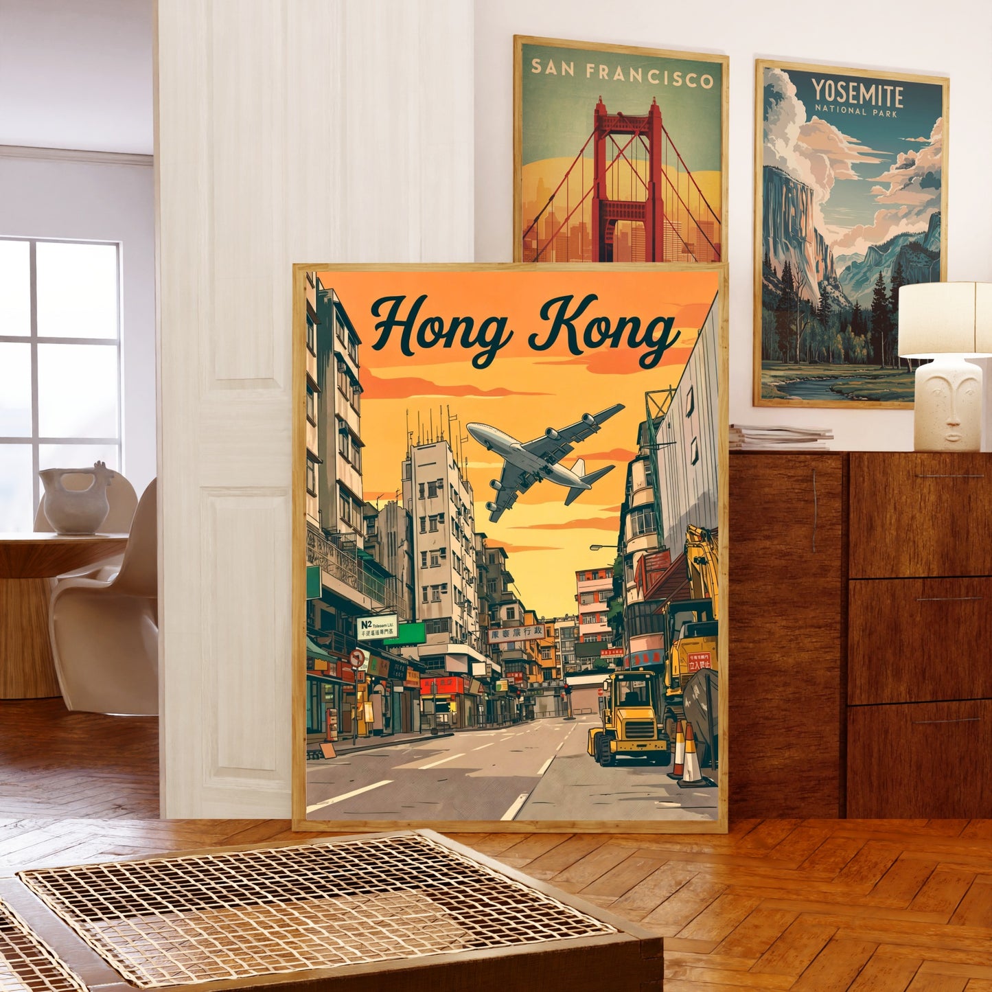 Hong Kong Vintage Travel Poster - Flying into Kai Tak