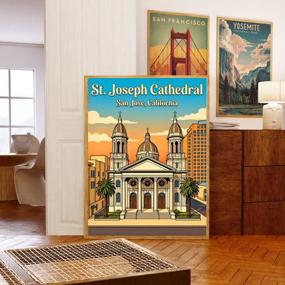 St. Joseph Cathedral Vintage Travel Poster -  San Jose Sacred Architecture