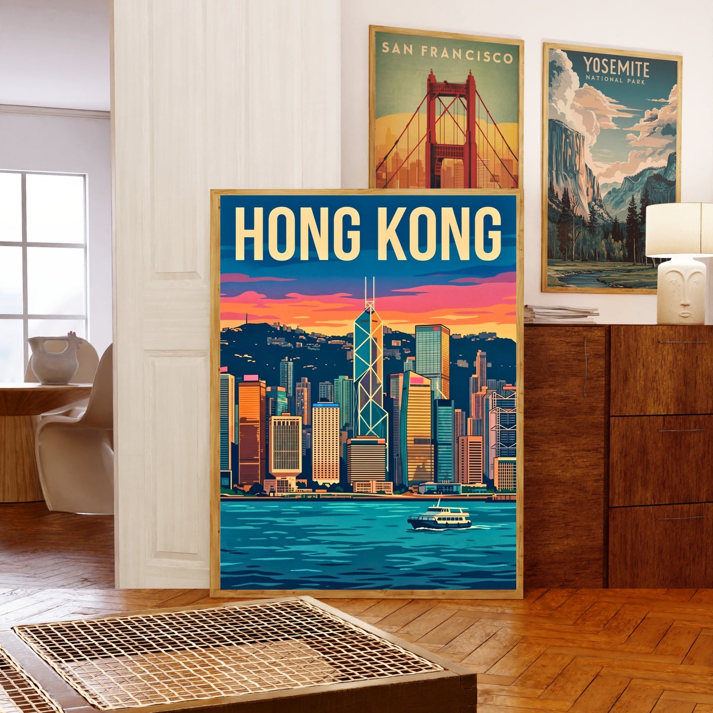 Hong Kong Vintage Travel Poster - Stunning Skyline Before Dark View