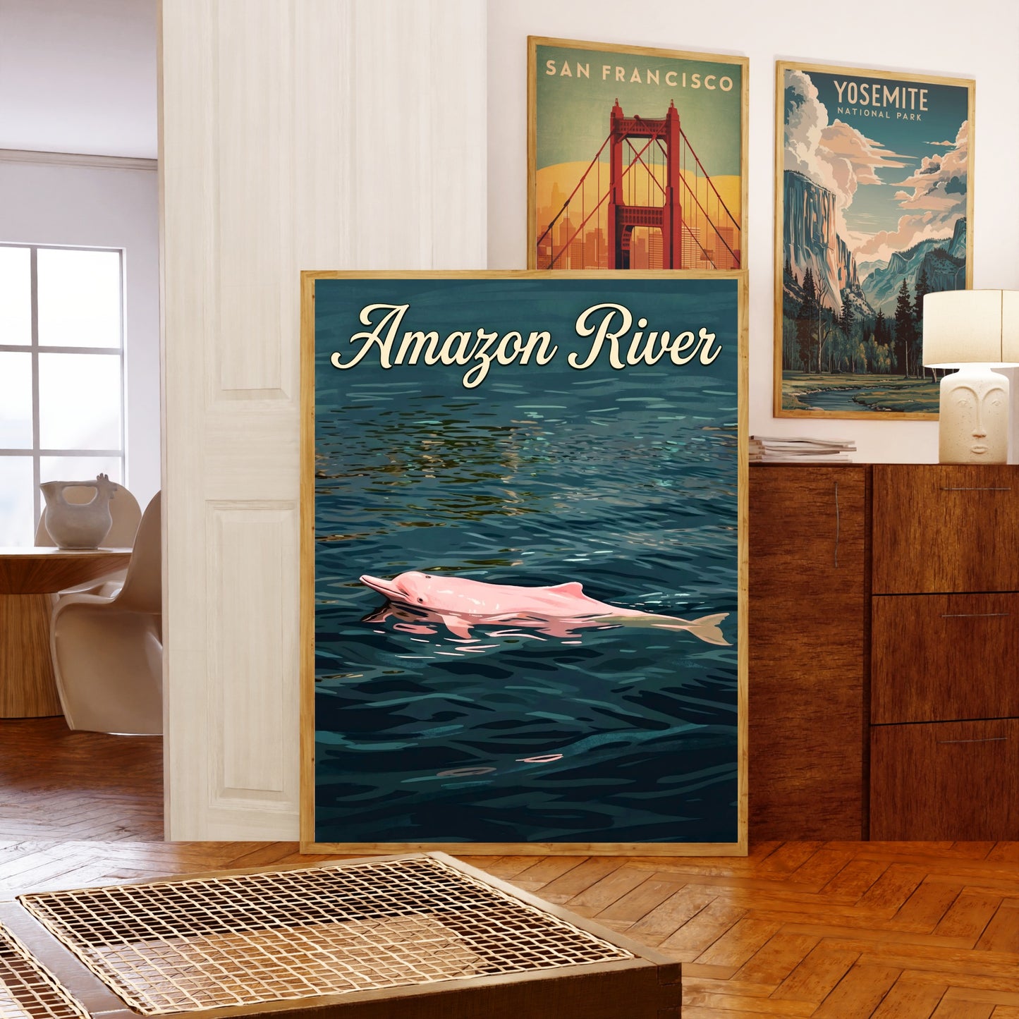 Amazon River Vintage Travel Poster - Charming Mystic Dolphin