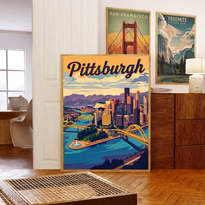 Pittsburgh Vintage Travel Poster- Bridges
