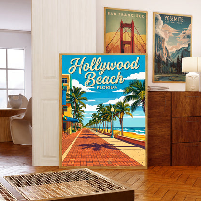 Hollywood Beach Vintage Travel Poster - Paradise Awaits at Hollywood Beach