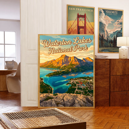 Waterton Lakes National Park Vintage Travel Poster