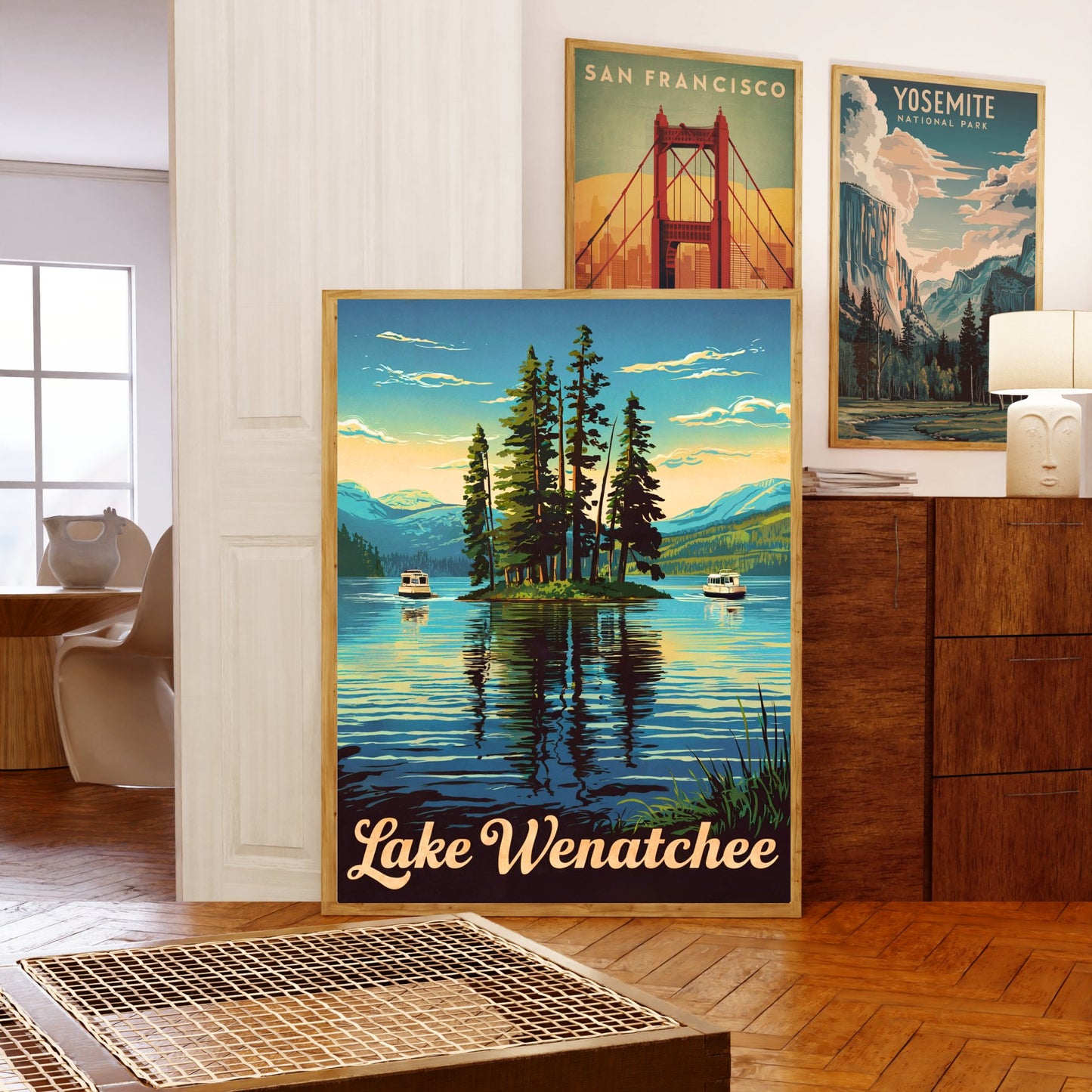 Lake Wenatchee Vintage Travel Poster  - Travel along the beautiful Serene Lake in Washington