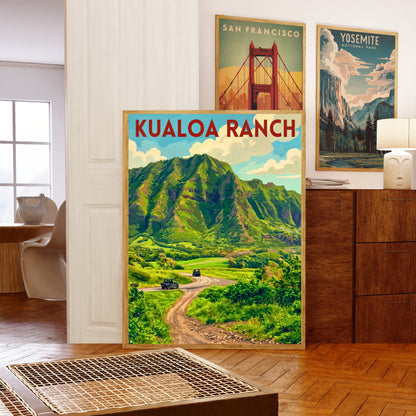 Kualoa Ranch Vintage Travel Poster - Oʻahu