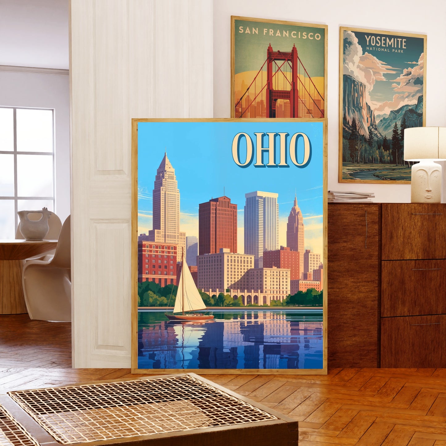 Ohio Vintage Travel Poster - Captivating Skyscrapers and  Waterfront View