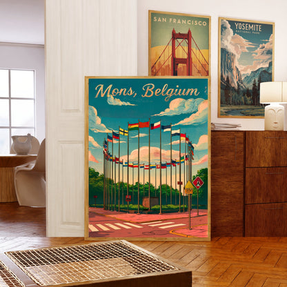 Mons, Belgium Vintage Travel Poster - SHAPE – Where Nations Unite