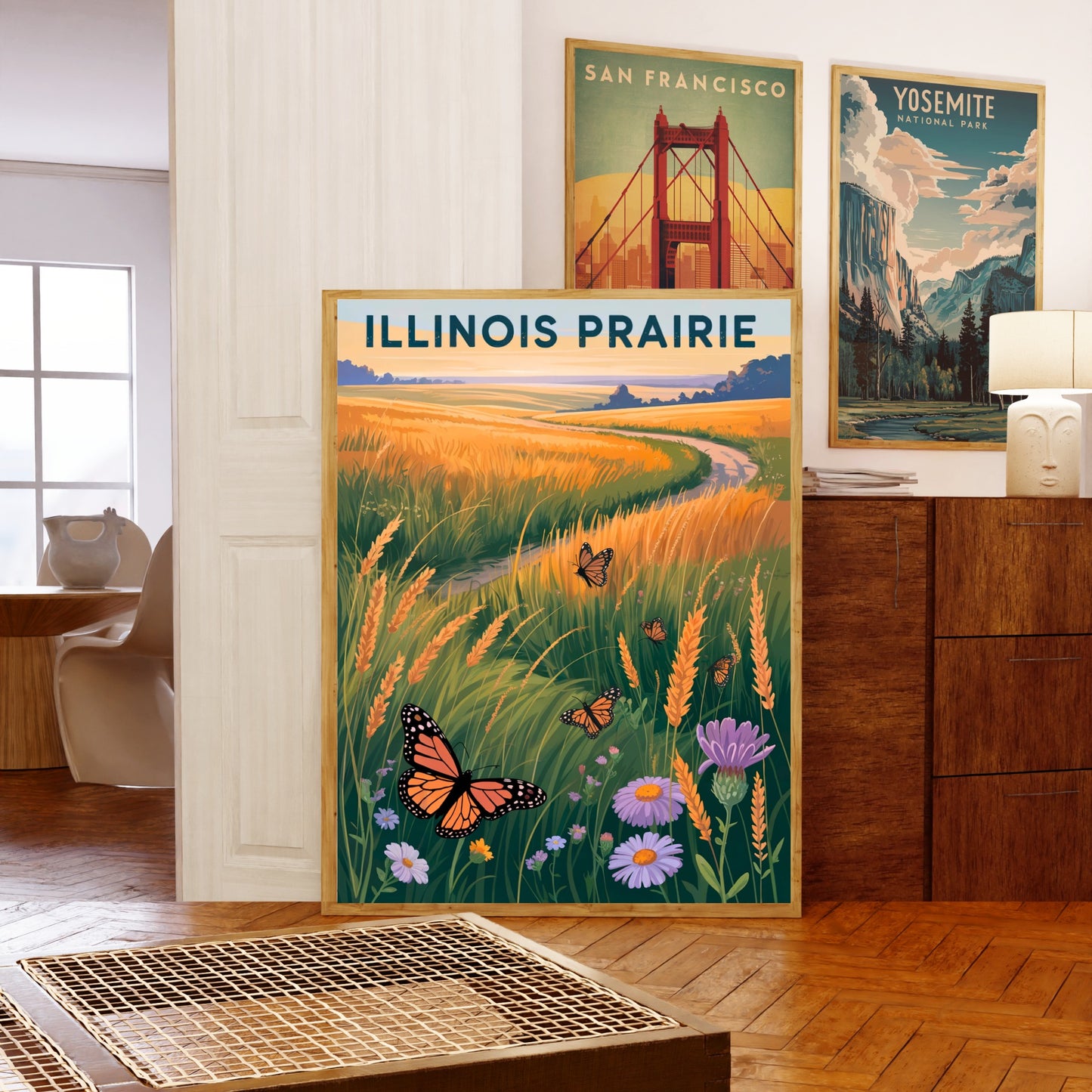 Illinois Vintage Travel Poster -  Roam Free in Prairie Country