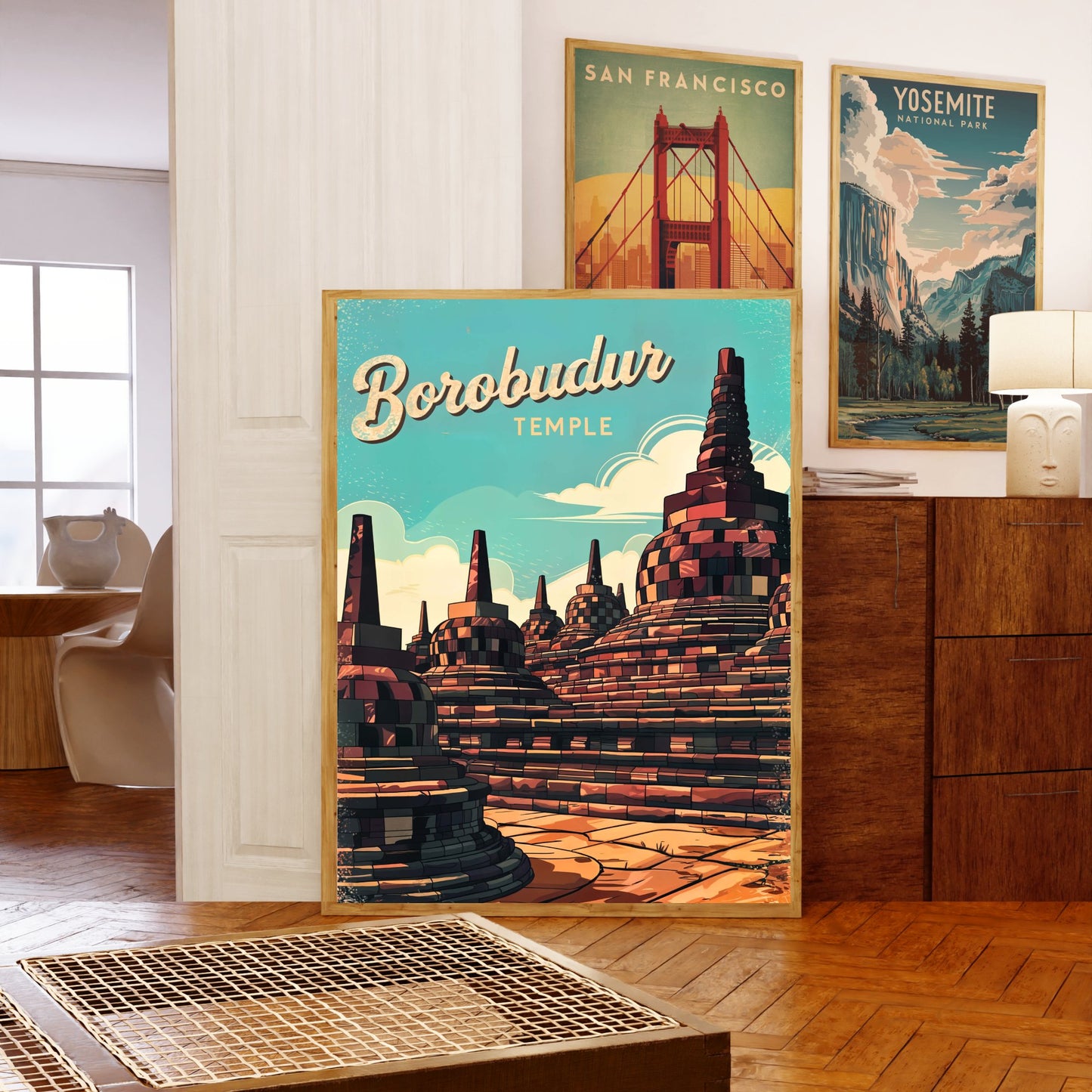 Borobudur Temple Vintage Travel Poster - The Timeless Wonder of Indonesia