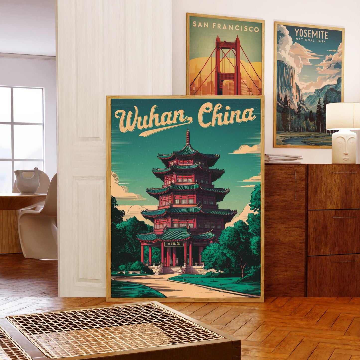 Wuhan Vintage Travel Poster - Modern Architectural Wonders
