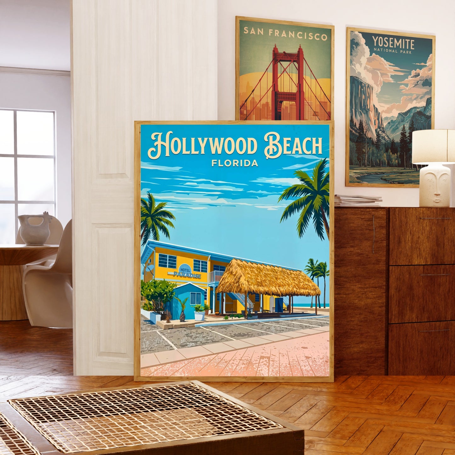Hollywood Beach Vintage Travel Poster - Florida Beach Hotel