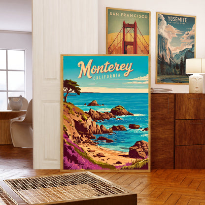 Monterey Vintage Travel Poster - California Relaxing Coastal Getaway