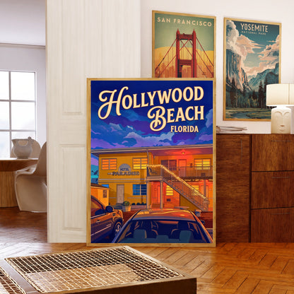 Hollywood Beach Vintage Travel Poster - Florida Beach Hotel