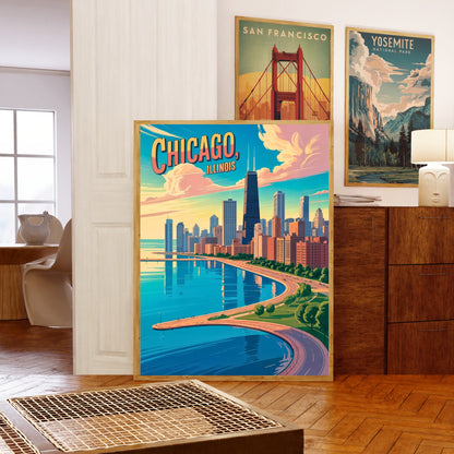 Chicago Vintage Travel Poster - Jazz, Skyscrapers & Spirit