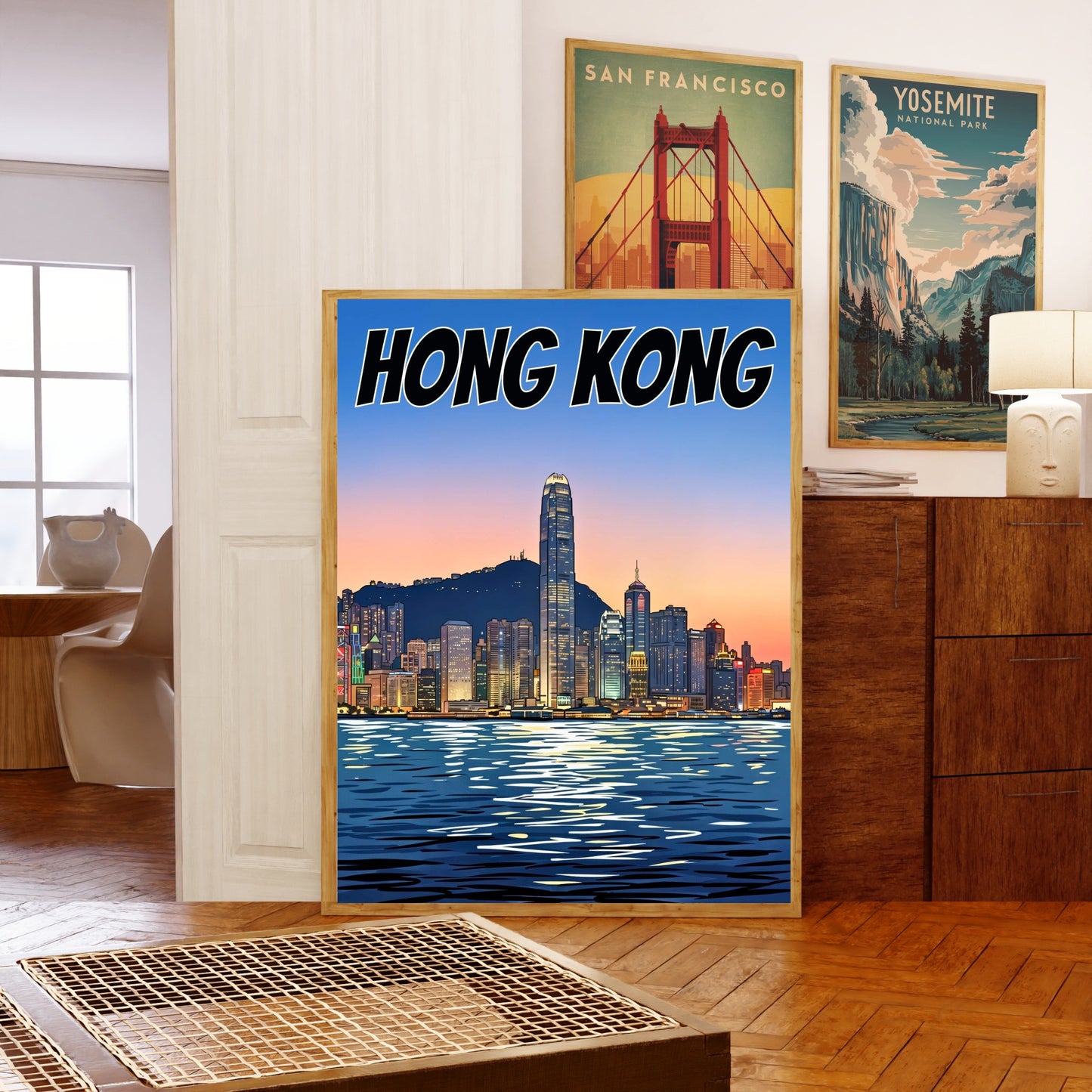 Hong Kong Vintage Travel Poster - Captivating Evening Skyline