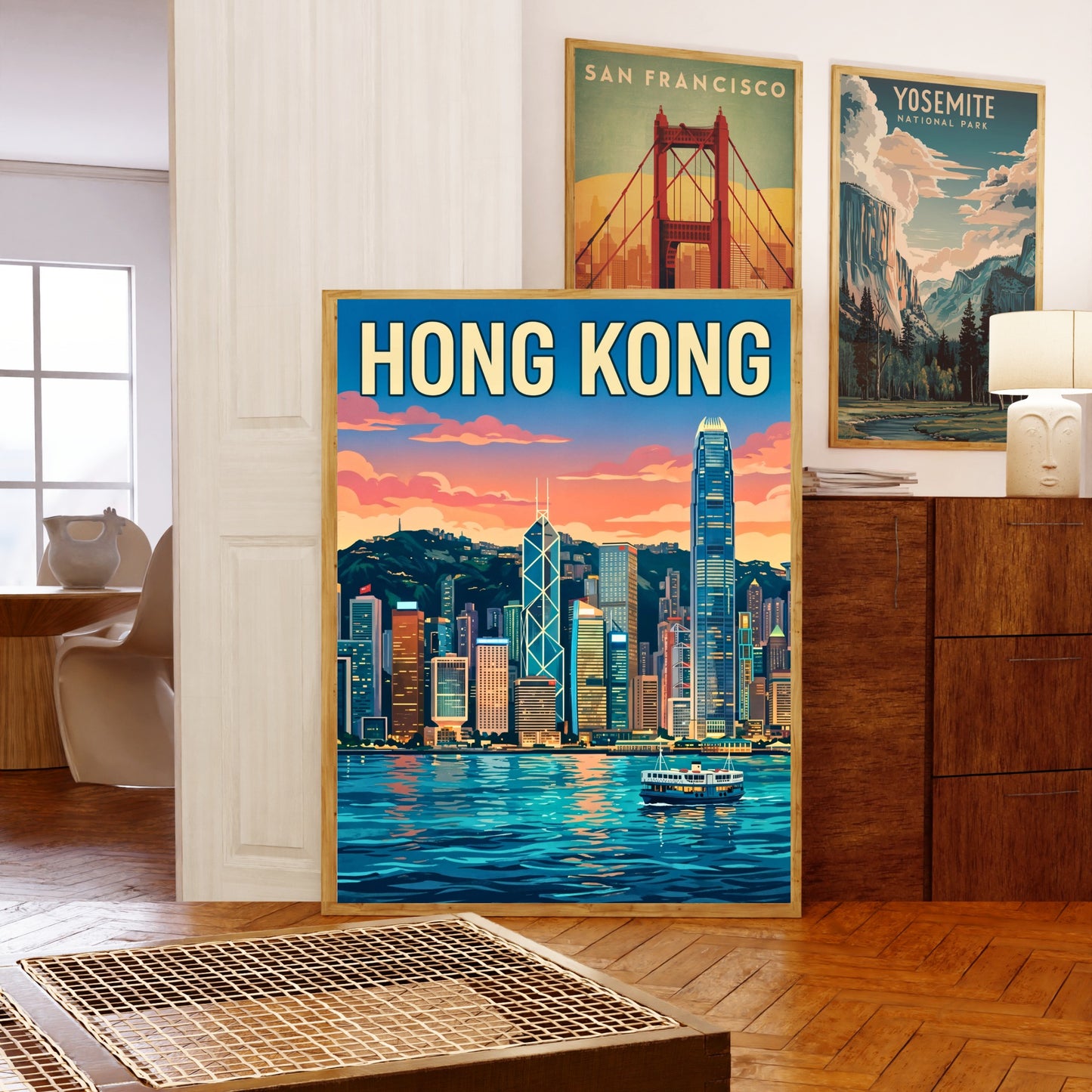 Hong Kong Vintage Travel Poster - City Lights