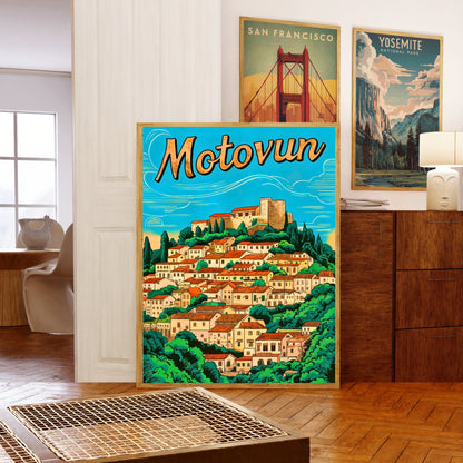 Motovun Vintage Travel Poster - Croatia Land of Wine and Truffles