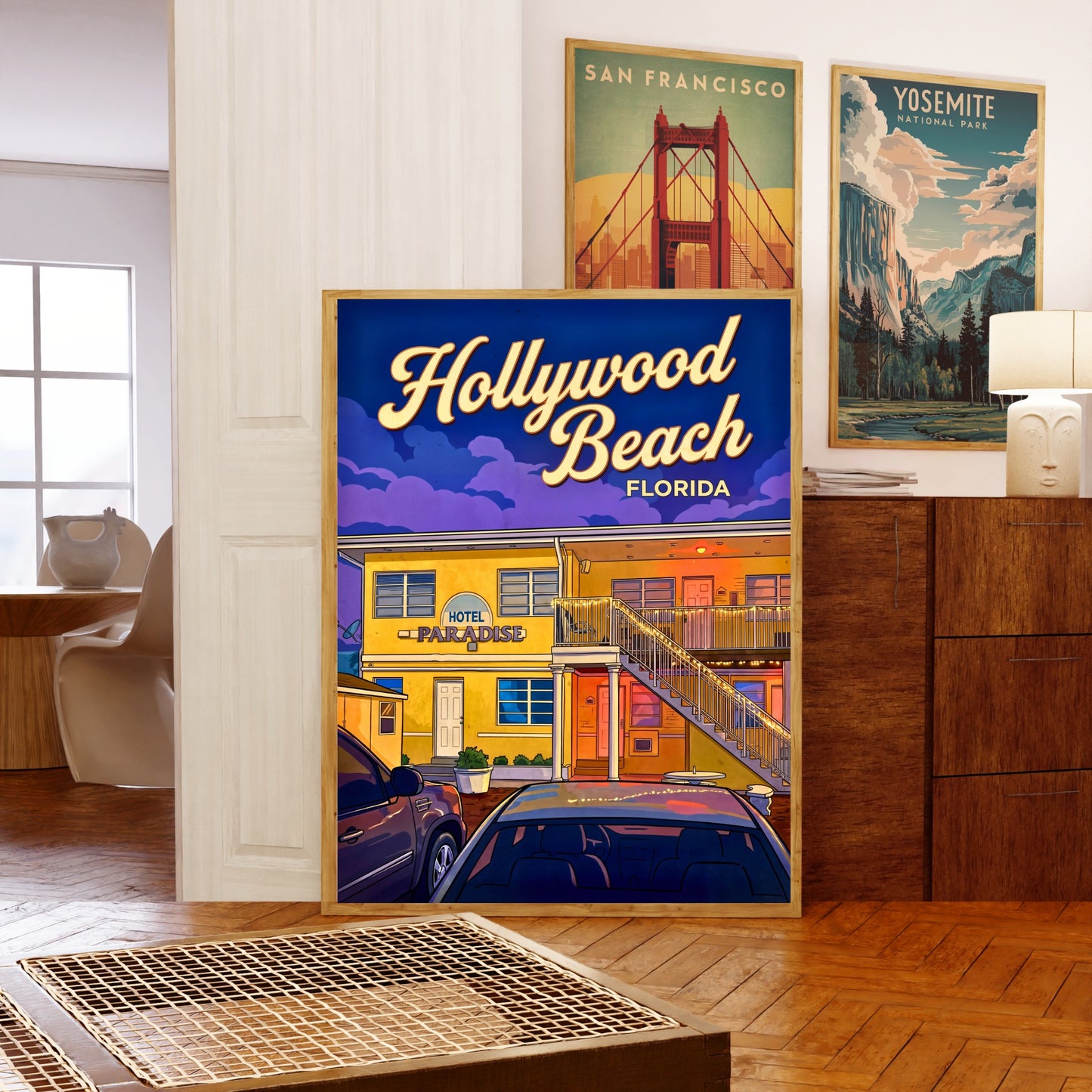 Hollywood Beach Vintage Travel Poster - Beachside Retreat