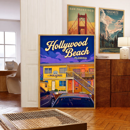 Hollywood Beach Vintage Travel Poster - Beachside Retreat