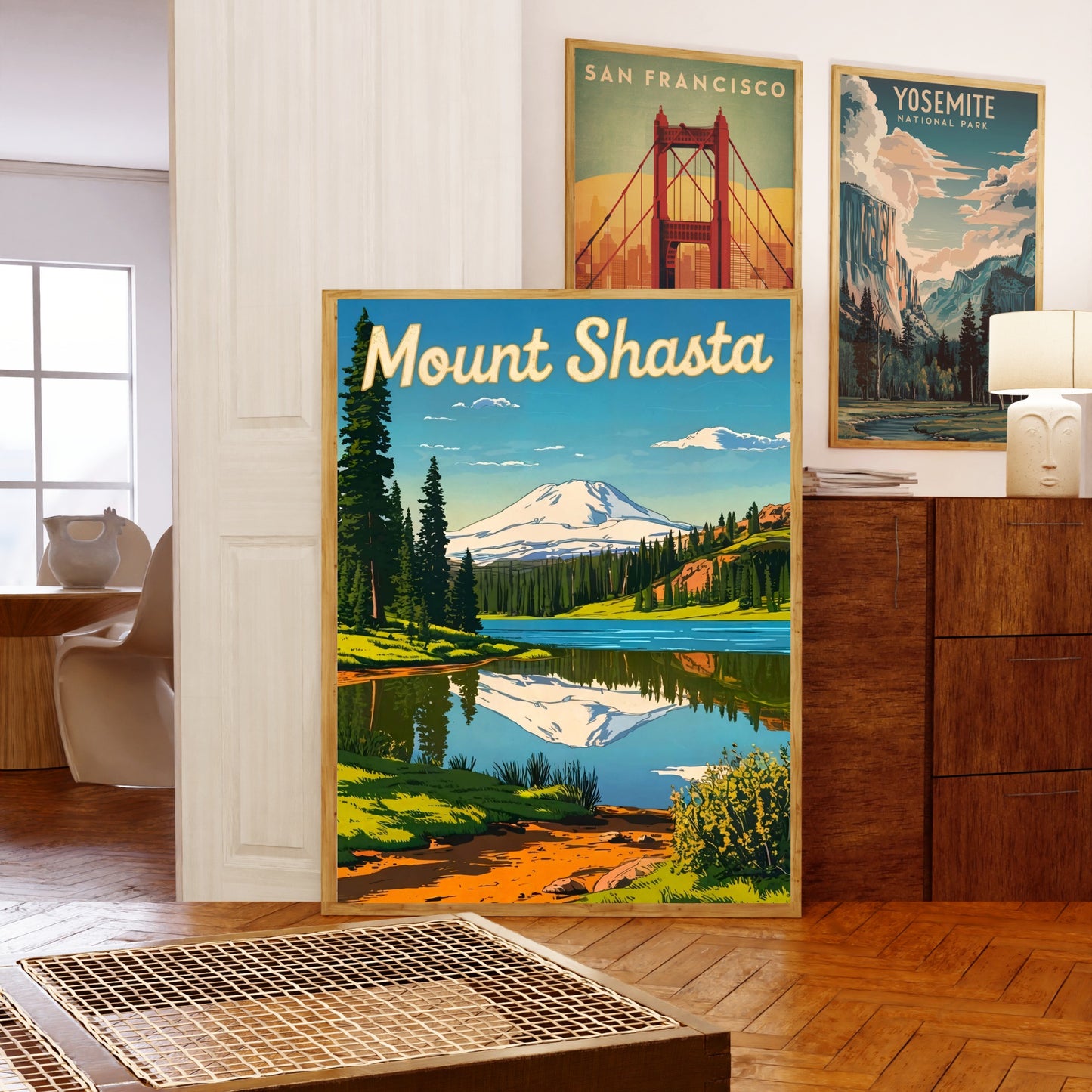 Mount Shasta Vintage Travel Poster - Mountain Getaway