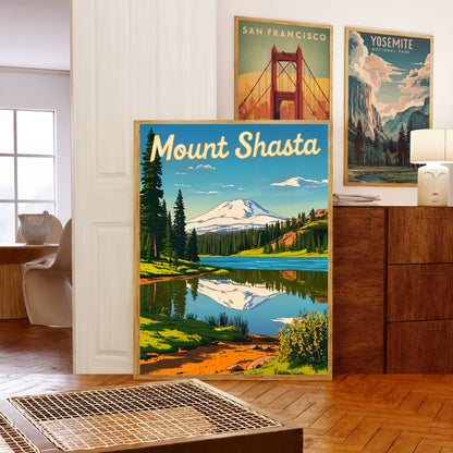 Mount Shasta Vintage Travel Poster - Mountain Getaway