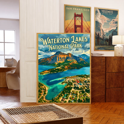 Waterton Lakes National Park Vintage Travel Poster - Crown of Southern Alberta