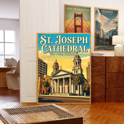 St. Joseph Cathedral Vintage Travel Poster -  A California Cathedral Classic