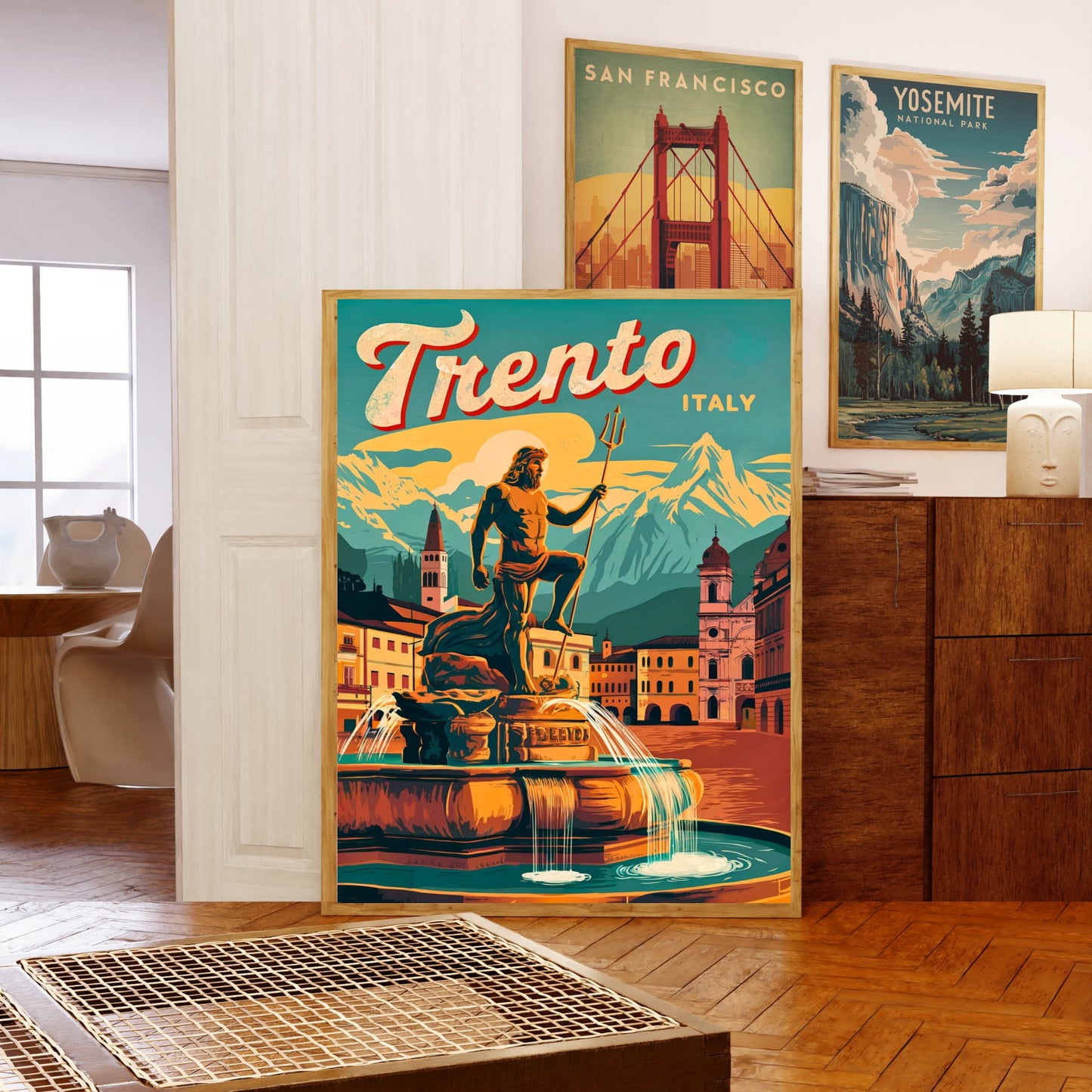 Trento Vintage Travel Poster - Fountain of Neptune