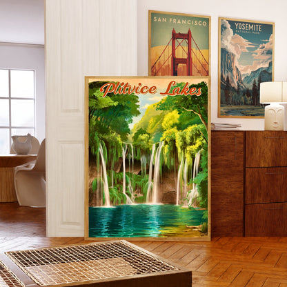 Plitvice Lakes Vintage Travel Poster